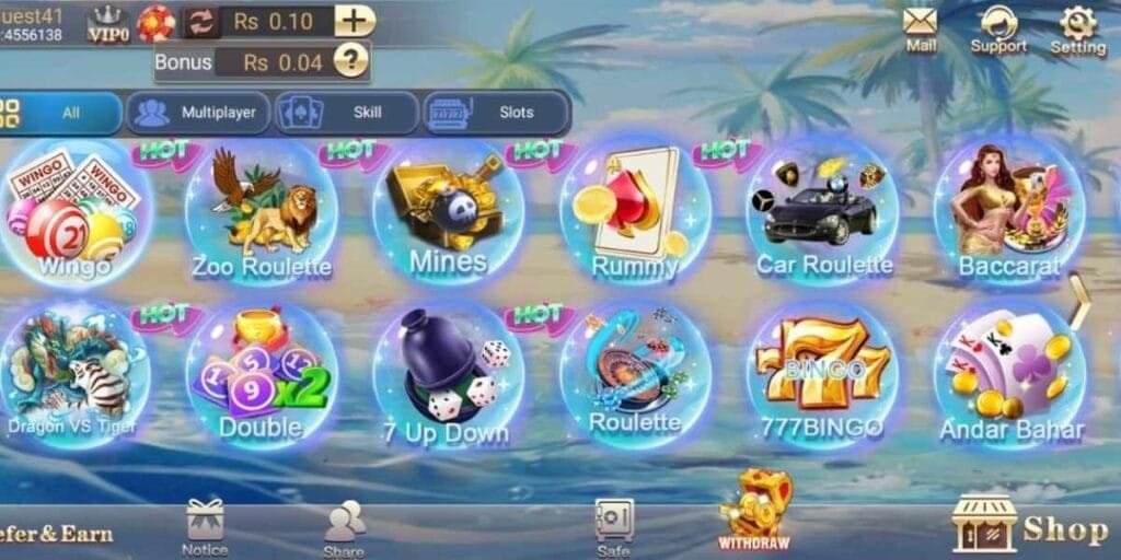 Teen Patti Go home screen with games like Zoo Roulette, Mines, Rummy, and 777BINGO