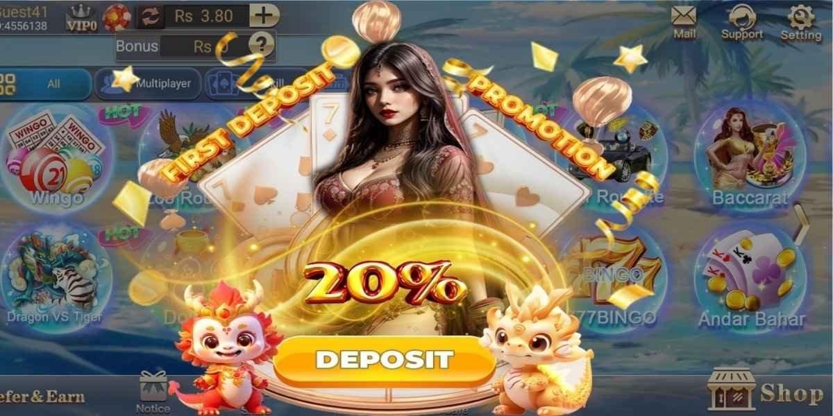 Teen Patti Go home page with 'First Deposit 20% Promotion' banner, games like Wingo and Roulette